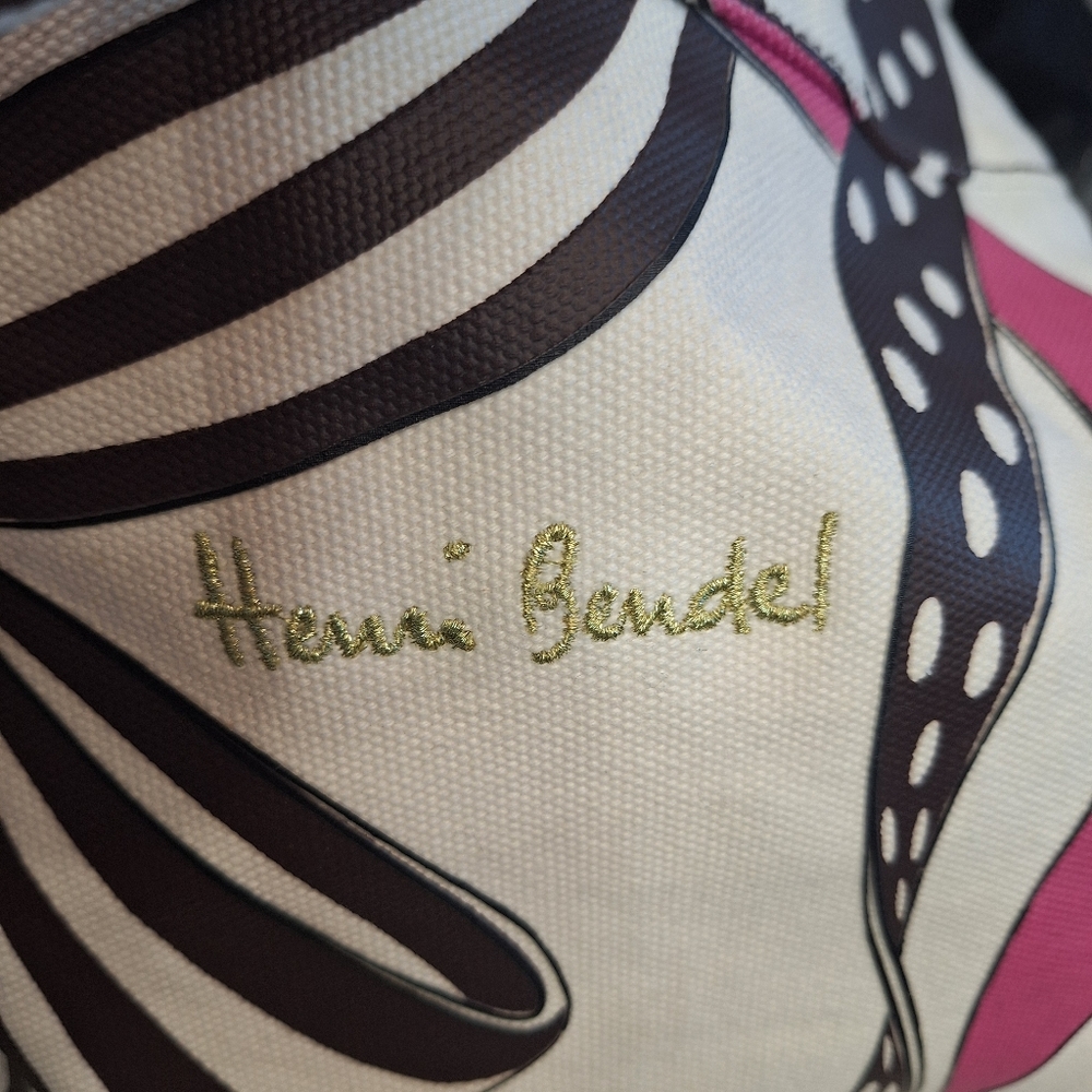 EUC Henri Bendel Pink & Black Bow Print Canvas Tote - Picture 6 of 6